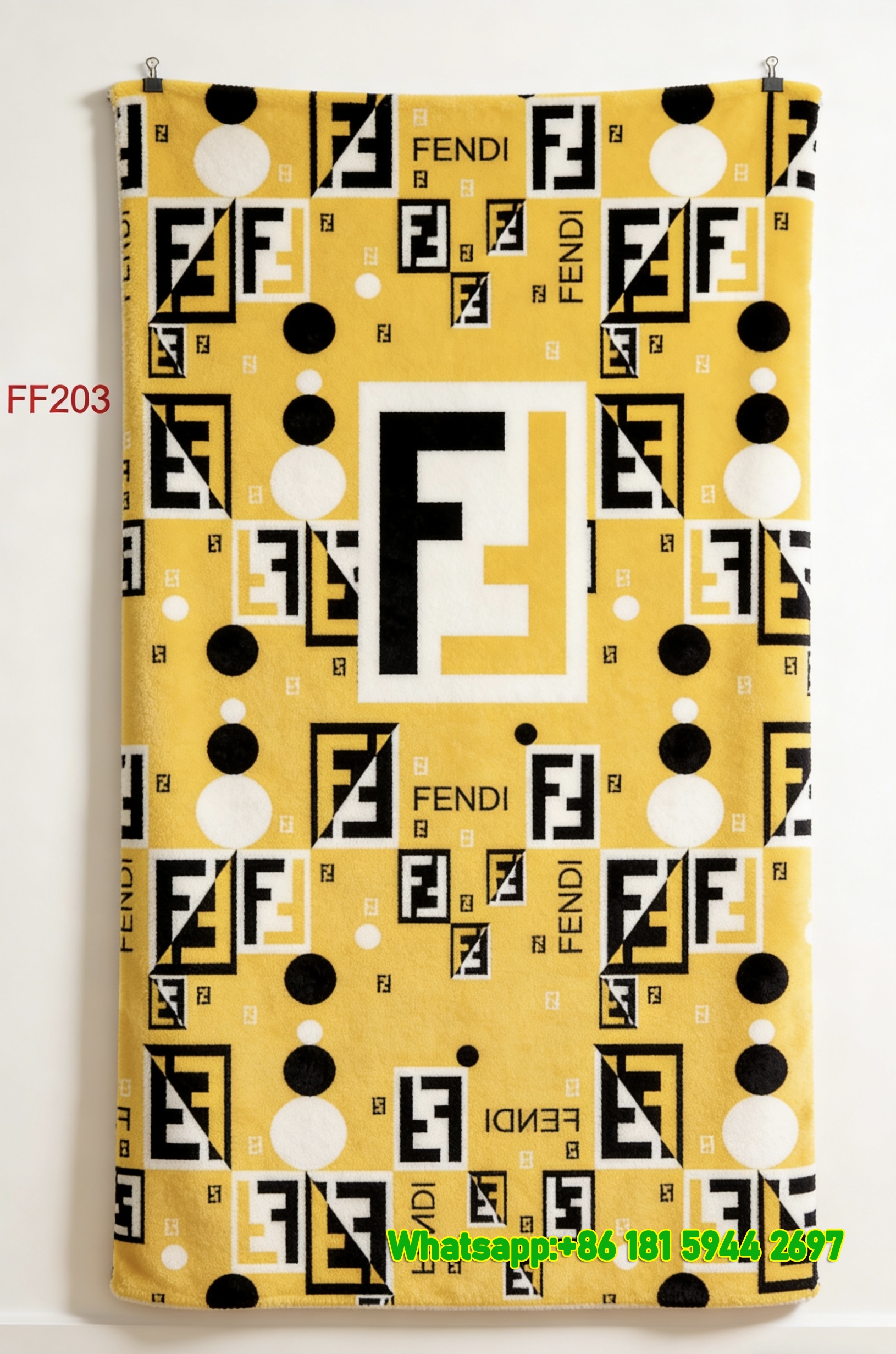 Fendi Yellow Black White FF Monogram Flannel Sofa Throw Blanket Wall Decor IMG_9530
